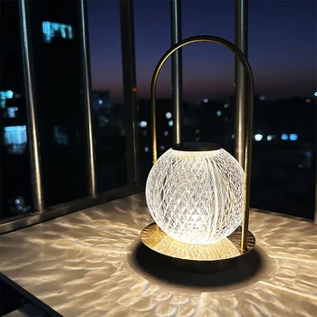 Fashion asztali Lámpa Hordozható kristálygömb Lámpa Fém USB Töltés Légkör éjjeli hálószoba bár hangulatú Éjszakai Fény