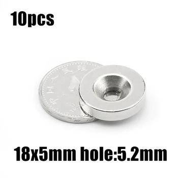 10db 18x5mm Lyuk:5,2 mm-es mágnes szuper Erős Kerek Neodímium Süllyesztett fejű Gyűrű ritkaföldfém Mágnesek