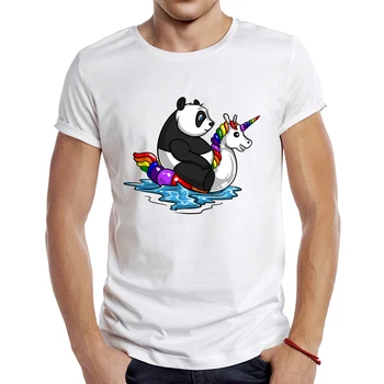 2021 Férfiak Új Divat Panda Medve Lovaglás Ló Design Rövid Ujjú Póló Vagány Nyomtatott Maximum Hipszter Póló