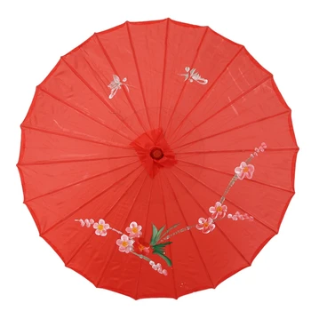 2X Szilva Virág Mintás Piros Bambusz 31.5 Inch Dia Keleti Esernyő Napernyő