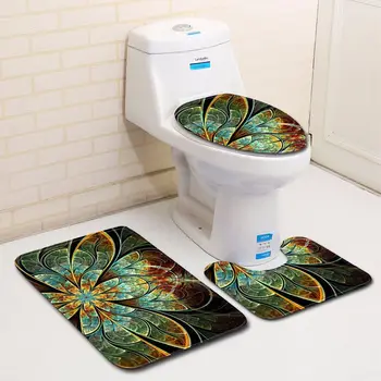 3D Festett Fürdőszoba Szőnyeg 1 Darab csúszásgátló Szőnyeg Gyapjú Wc Fedelét Beedroom Lábtörlő Másik Parton Virág Takaró