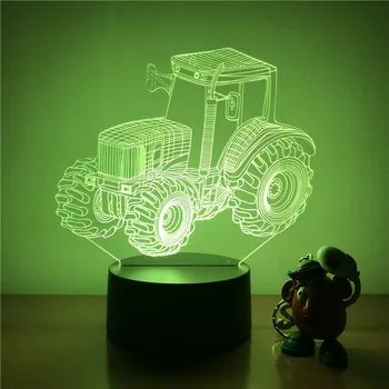 3D-s LED-es Éjszakai Fény, Nagy Kerék Mezőgazdasági Traktor Akció 7. Ábra Színek Touch Optikai Illúzió asztali Lámpa lakberendezési Modell
