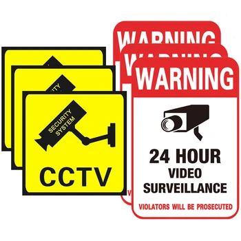 4/8DB Figyelmeztető Matricák 24 ÓRÁBAN, videomegfigyelés, Biztonsági Kamera, Riasztó Matrica CCTV Videó Figyelmeztető Szalag Otthon, Boltban, Iskolában, stb.