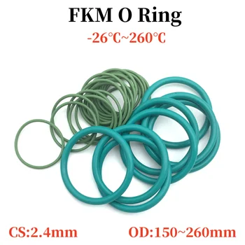 5db Zöld FKM Fluor Gumi O-Gyűrű CS 2.4 mm OD 150~260mm Szigetelő Alátét Olaj Magas hőállósága Tömítés Tömítés