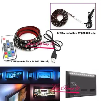 5V USB LED szalag 5050 RGB 0,5 M 2M Fekete NYÁK-TV Háttér flecible világos szalag