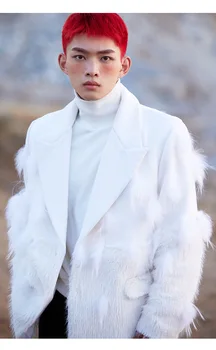 A1685 Divat Férfi Kabát & Kabátok 2023 Retro Profil széles gallér gyapjú varrás fehér öltöny zakó