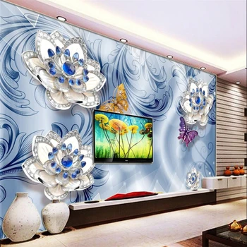 beibehang Kék kék-fehér porcelán dombornyomott virágok, ékszerek háttér fal egyéni nagy freskó zöld háttérkép