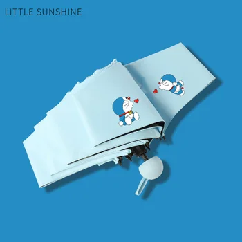 Doraemon Kapszula Aranyos Nap Esernyő, Napernyő a Nők napvédő Anti-UV Mini Aranyos Hordozható Öt-összecsukható Esernyő, Fekete Bevonat