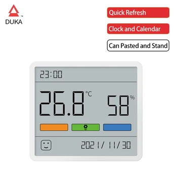 DUKA Digitális Hőmérséklet-Páratartalom-Érzékelő, Mérő Óra Naptár Beltéri, gyerek Szoba, LCD kijelző Elektronikus Hőmérő Hőmérő