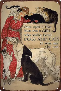 Egyszer volt, Hol nem Volt Egy Lány, Aki Nagyon szereti a Kutyákat, Macskákat, Fém Adóazonosító Jel, Érdekes Fali Dekoráció Retro Plakát