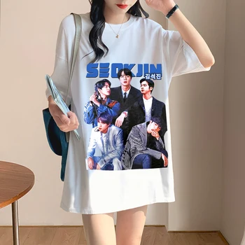 Fehér Póló Női 100% Pamut Nyomtatás Grafikai Koreai Férfi Idol Túlméretezett Lány Póló Fekete Laza Ruha Rózsaszín Alkalmi 2023 Új