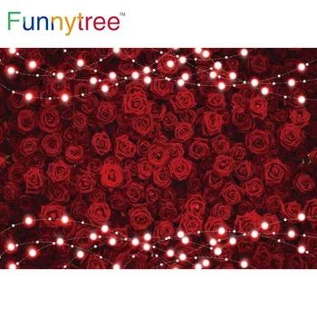 Funnytree Vörös Rózsa Valentin Napi Esküvő Hátteret, Romantikus Fények, Banner Szerelmes Szív Fotózás, Kellékek Photobooth Háttér