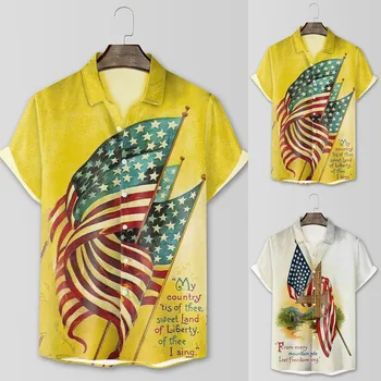 Férfi ruházat Divat Szabadidő Zászló 3D-s Digitális Nyomtatás Gombra Hajtóka Rövid Ujjú Ing, Kardigán Blúzok Vintage