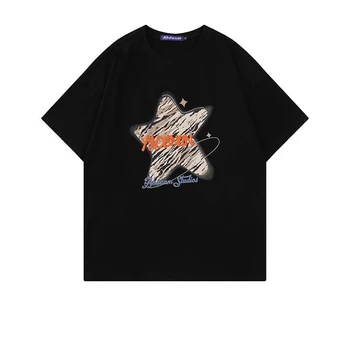 : Férfiak Streetwear Tshirt Olvadó Levelet Csillag Grafikus Póló Pamut 2023 Harajuku Alkalmi y2k Férfi Pamut, Rövid Ujjú Felsők