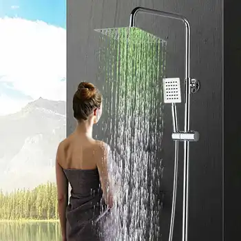 G1/2 Rozsdamentes Acél Felső Permetező zuhanyfej 3 színváltó LED Tér Csapadék Zuhany Fúvóka Fürdőszobában Zuhanyozás Tartozékok