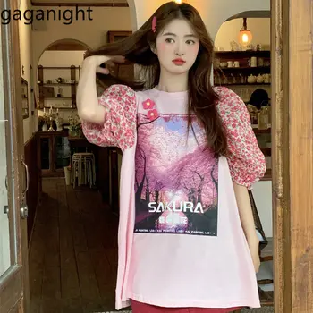 Gaganight Nők Rózsaszín Puff Ujjú Rövid Ujjú póló Női Nyári 2023 Új koreai Laza Elegáns Édesem Egyedi Női Felső