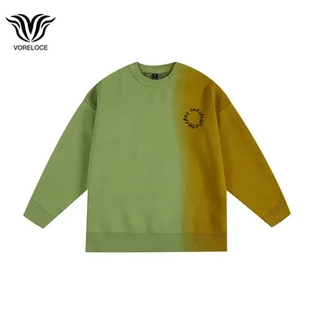 Gradiens színes kreatív lusta stílus a férfiak, mind a nők alkalmi laza zöld pulóver Japán hip-hop egyetem trend pár pulóver