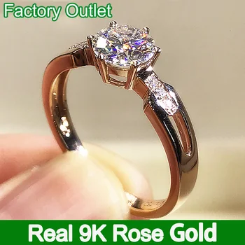 Igazi 9K Fehér Arany Gyűrű Női Eljegyzés, Évforduló Fél Gyűrűt Kerek Moissanite Diamond Üreges Ki Trendi 1 2 3 4 5 Ct