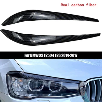 Igazi Szénszálas Első Fényszóró Lámpa Fedél Szalag Szemöldök Trim Matrica BMW X3 F25 X4 F26 2014-2017