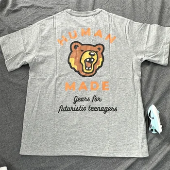 Japán Emberi Készült póló a Medve Minta, Bambusz Csomót Pamut Kerek Nyakú, Rövid Ujjú, a Férfiak, mind a Nők 1:1