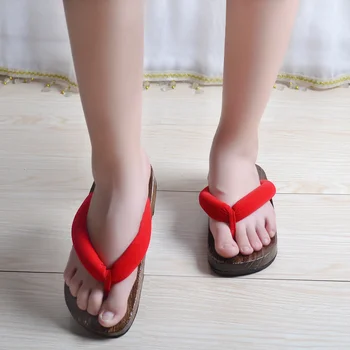 Japán Stílusú Nyári Nő Női Papucs Beltéri Gyapjú-Tette Flip Flop papucs Magas Sarkú Klumpa Női Triditional egyszínű