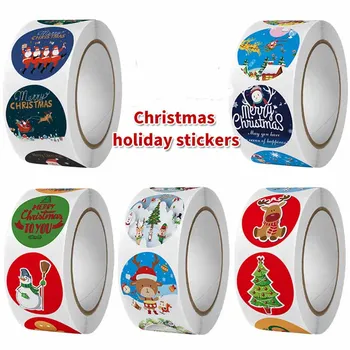 Karácsonyi Ünnep Matricák 500pcs 2,5 cm-es kör alakú Rajzfilm Címkék Gyerekeknek Ajándék Öntapadó Címke Vízálló Az Írószer Sticke