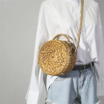 Kerek dob szalma váll táska divat rattan női kézitáska nemzetközi trend retro friss 2020-as tavaszi, nyári crosbody táska