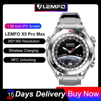 LEMFO Smartwatch Ember 2023 Bluetooth Hívás NFC Intelligens Karóra Férfiaknak Vízálló Vezeték nélküli Töltés 1.39 Hüvelyk 360*360 HD Képernyő