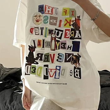 Pamut Hip-Hop Szórakoztató Grafikus Póló Nő Tshirts Divat Lányok Túlméretezett Laza Viselet Aranyos Ruhát 2021 Harajuku Stílus