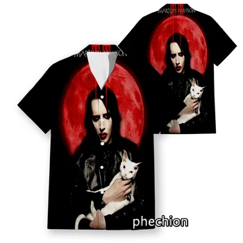 Phechion Hawaii-Rövid Ujjú Férfi Póló Marilyn Manson 3D Nyomtatott Alkalmi Ing, Divat Férfi Felsők W18