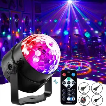 RGB diszkógömb Party Fények DJ Disco Fény LED Projektor Villogó Lámpa, Szülinapi Parti Autó Klub, Karaoke Bár Xmas Hang Aktivált