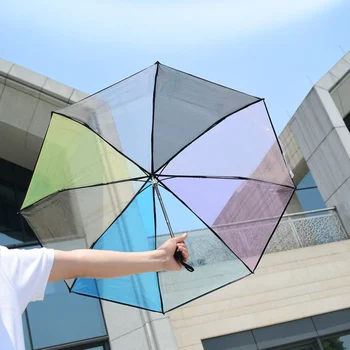 Szivárvány Átlátszó Esernyő Nők Összecsukható Full-automata Esernyő Személyiség Erős Állni Parapluie Átlátszó