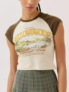 Szuper elegáns pamut szín megfelelő női póló grafika nyomtatás póló rövid ujjú vékony, kerek nyakú női felső