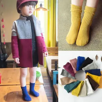 Tavaszi, őszi, téli gyerek pamut zokni pamut divat baba zokni gyermek egyszínű vastag kupac zokni