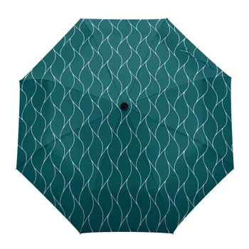 Türkiz Színű, Hosszú Hullám Teljesen Automata Férfi Női Esernyő Összecsukható, Többfunkciós Napernyő, Esőben Esernyő