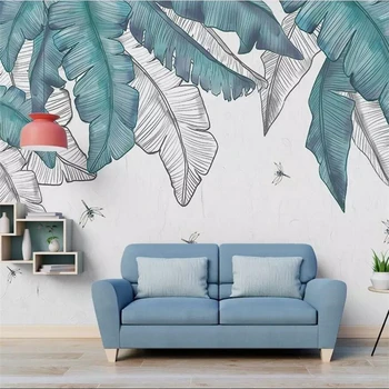 wellyu Modern minimalista, kézzel festett akvarell növény levelei Északi háttér fal egyéni nagy falfestmény, zöld háttérkép