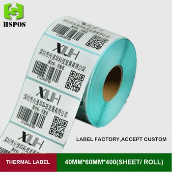 öntapadó minőségű címkéket 40mmx60mm 400pcs egy tekercs termikus matrica papírokat vonalkód szállítási címke lehet egyéni logó