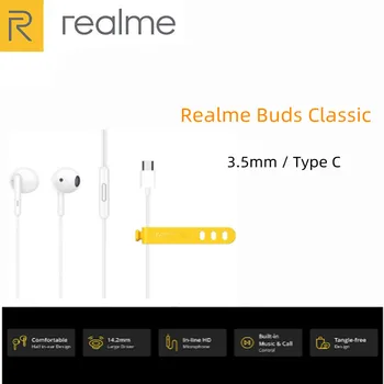 Új Hivatalos Realme Rügyek Klasszikus Fülhallgató 3,5 mm C Típus In-Ear Vezetékes Zene beépített Mikrofon HD Szabadtéri Sport Fülhallgató