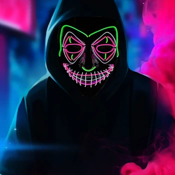 Új Érkezés Vegyes Színek Horror Fény Maszk Halloween LED Izzó Maszkot Neon Világító Ijesztő Fél Maszk, Farsangi Kellékek